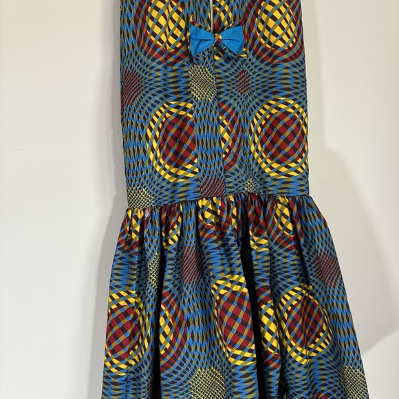 Ankara African Print Cap Sleeve Mermaid Maxi Dress Cap Sleeve XS Teal Yellow - Picture 6 of 11